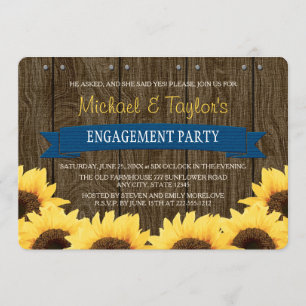 INVITATION COBALT BLUE RUSTIC SUNFLOWER ENGAGEMENT PARTY