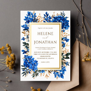 Invitation Cobalt Blue Terracotta Élégant Mariage de jardin
