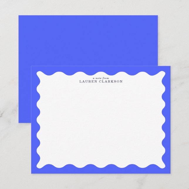 Invitation Cobalt Blue Wavy Frame Note Card (Devant / Derrière)