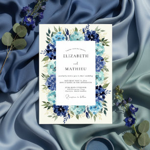 Invitation Cobalt Floral Luxuriant Romance Mariage