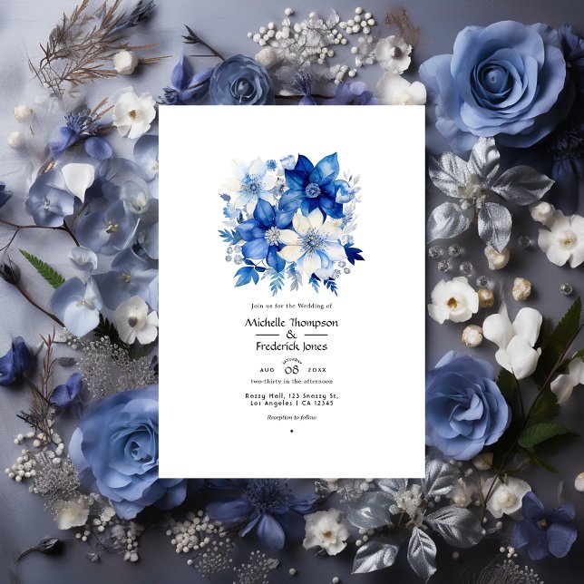 Invitation Cobalt galactique et Mariage floral argenté (Créateur téléchargé)