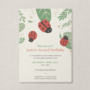 Invitation Coccinelle Illustration Petite Fête d'Anniversaire