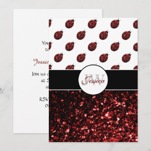 Invitation Coccinelle rouge foncé fausses paillettes étincell