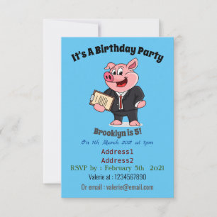 Invitation Cochon amusant en costume d'affaires dessin animé