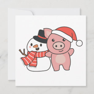 Invitation Cochon avec bonhomme de neige en hiver pour invita