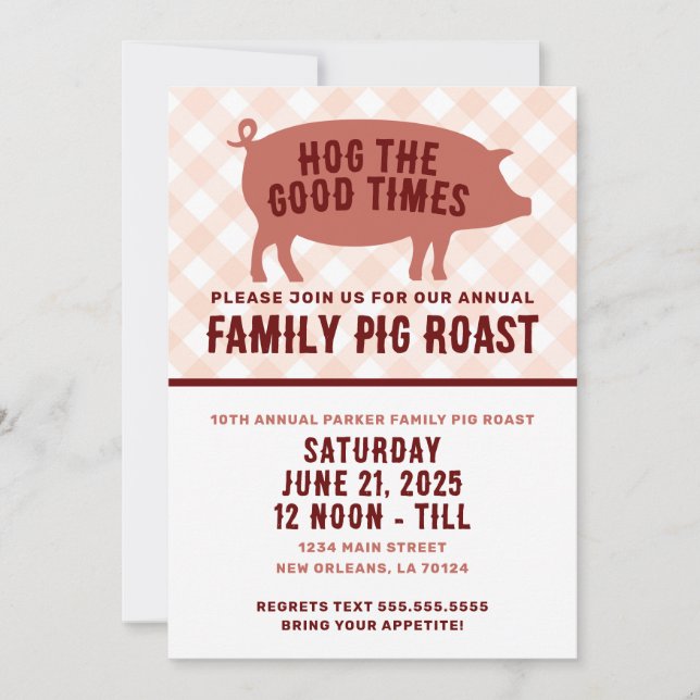 Invitation Cochon de lait grillé 'Hog the Good Times' (Devant)