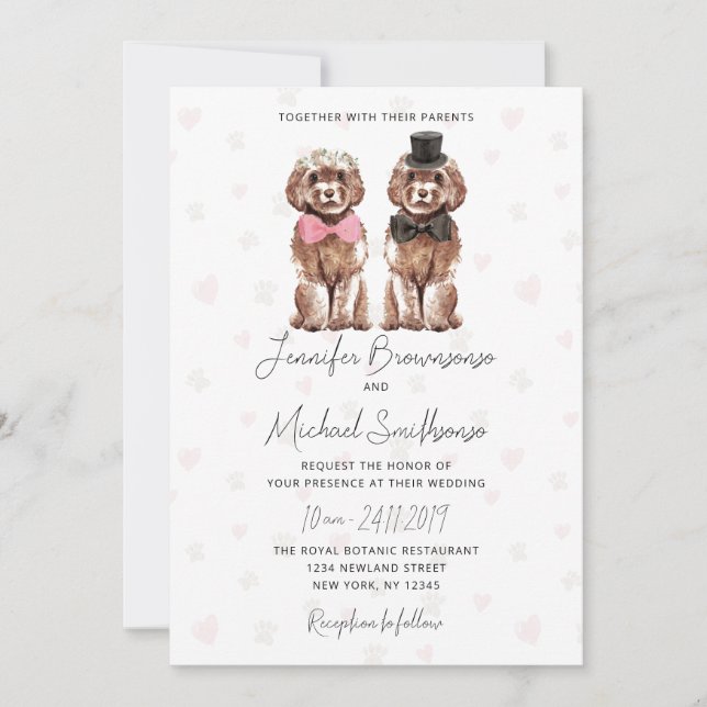 Invitation Cockapoo thème paw coeur chien mariage (Devant)