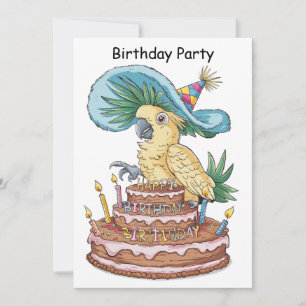 Invitation cockatoo perché sur gâteau d'anniversaire casquett