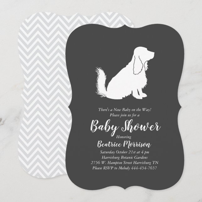 Invitation Cocker Spaniel Chien Baby shower Genre Neutre (Devant / Derrière)