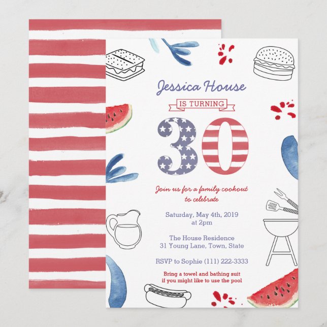 Invitation Cockout familial 30e anniversaire fête, Memorial D (Devant / Derrière)