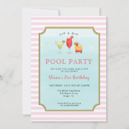 Invitation Cocktail Adulte Été Anniversaire Piscine Fête