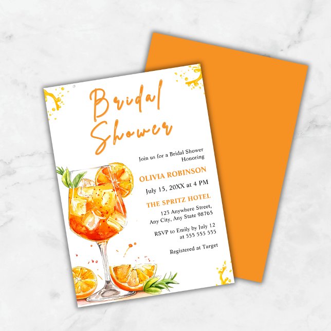 Invitation Cocktail Aperol Spritz Fête des mariées orange (Aperol Spritz Cocktail Orange Bridal Shower Invitation )