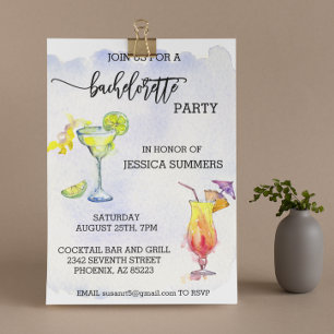 Invitation Cocktail aquarelle enterrement de vie de jeune fil