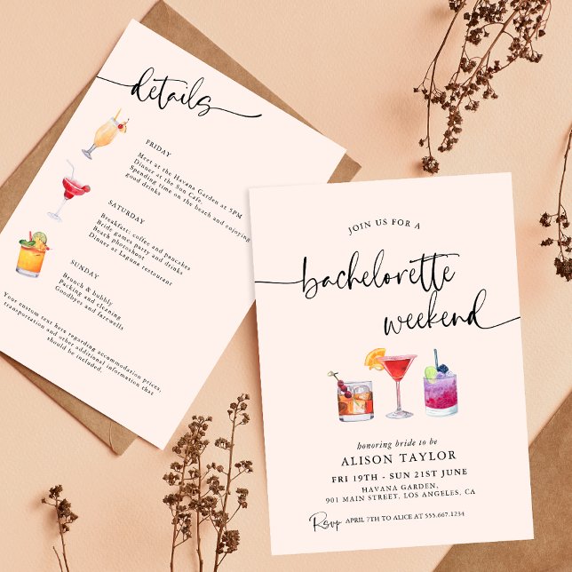 Invitation Cocktail Bachelorette Weekend Party Calligraphie (Créateur téléchargé)