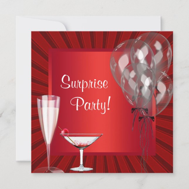 Invitation Cocktail Ballons Rouge Surprise fête d'anniversair (Devant)