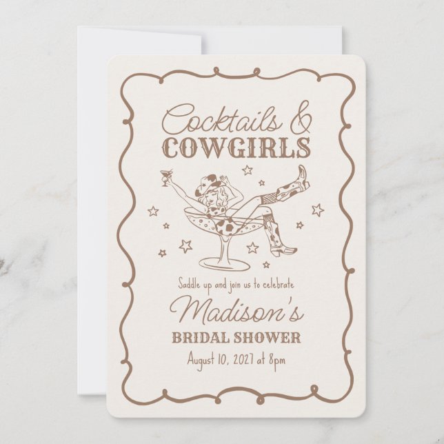 Invitation Cocktail beige et Fête des mariées Cowgirl Nashvil (Devant)