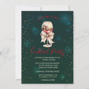 Invitation Cocktail Bow Stars Soirée de Noël Verte