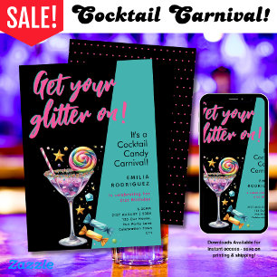 Invitation Cocktail Candy Carnival Anniversaire Bachelorette 