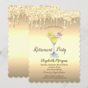 Invitation Cocktail Citron Gouttes de Paillettes d'Or Retrait