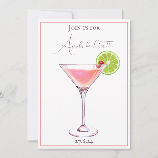 Invitation Cocktail classique rose poudré et aubergine (Devant)