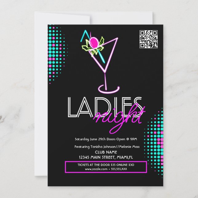 Invitation Cocktail club Dames Neon Flyer (Devant)