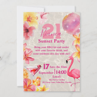 Invitation Cocktail d'anniversaire de la fête Tropical Flamin