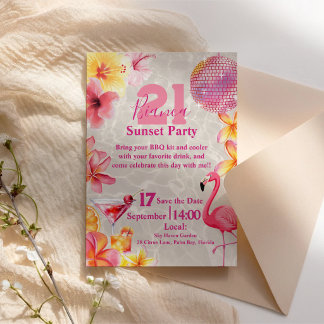 Invitation Cocktail d'anniversaire de la fête Tropical Flamin