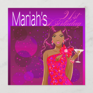 Invitation Cocktail d'anniversaire Pretty Lady violet/fuchsia
