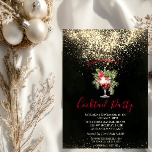 Invitation  Cocktail de fête Poinsettia Confettis Noël