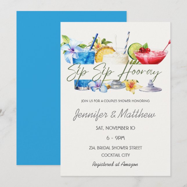 Invitation Cocktail de Fruits Tchin Tchin Hourra Baby Shower  (Devant / Derrière)