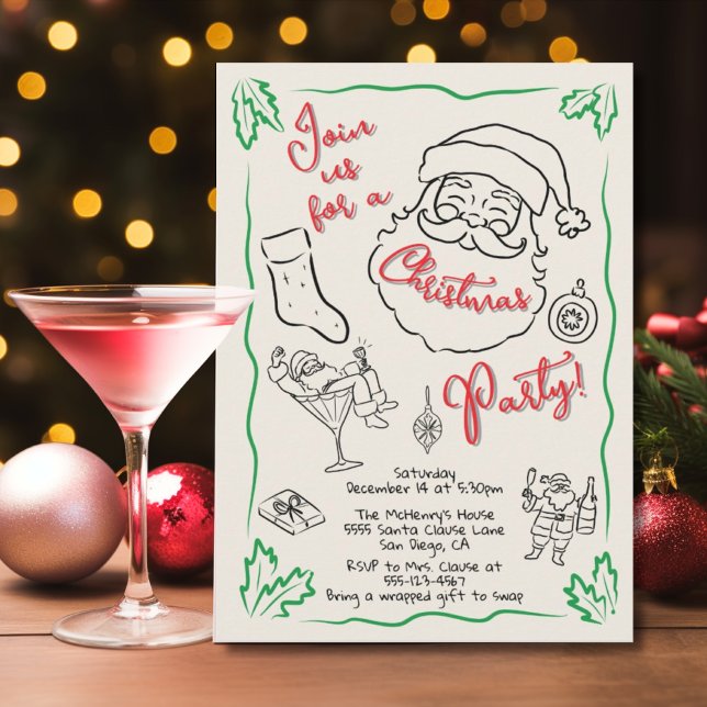 Invitation Cocktail de Noël à la main Père Noël (Créateur téléchargé)