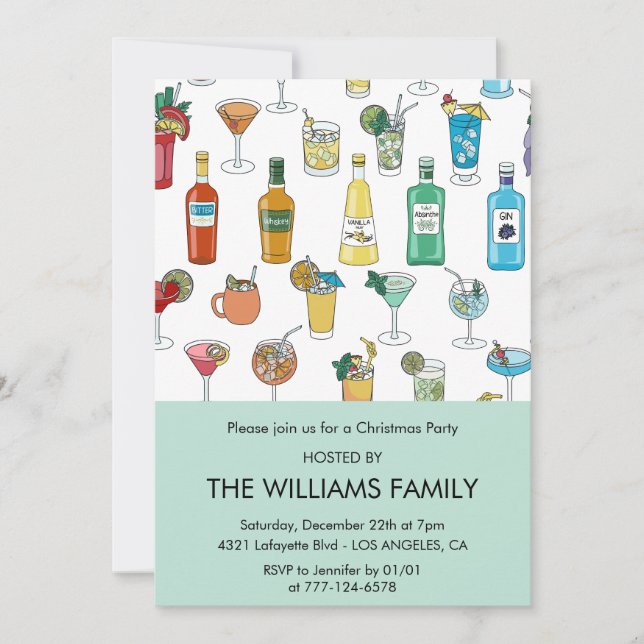 Invitation Cocktail de Noël Boissons contemporaines (Devant)
