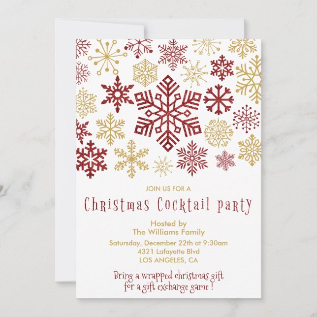 Invitation Cocktail de Noël Élégants Snowflakes (Devant)