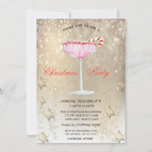 Invitation Cocktail de Noël Snowflakes Gold Christmas