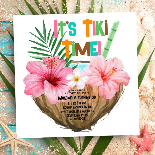 Invitation Cocktail de noix de coco Tropical Birthday Tiki Pa (Créateur téléchargé)