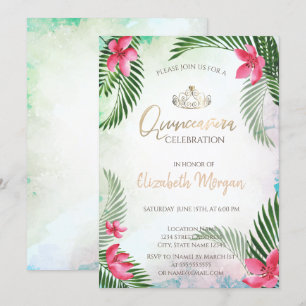 Invitation Cocktail de palmier à fleurs tropicale Quinceañera