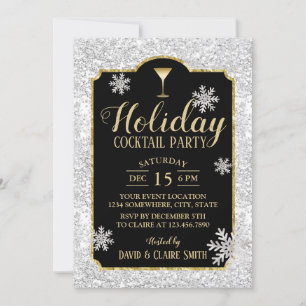 Invitation Cocktail de vacances Snowflakes Silver moderne