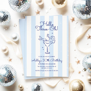 Invitation Cocktail Dessiné à la Main Hello Three-Oh! Rayé 30