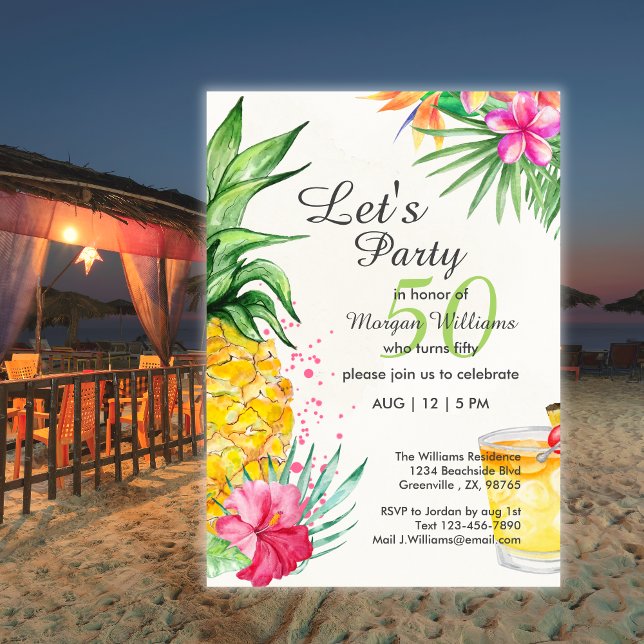Invitation Cocktail d'été tropical 50e fête d'anniversaire (Créateur téléchargé)