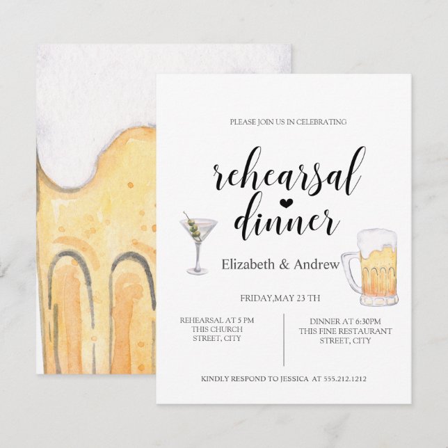 Invitation Cocktail, Dîner de répétition de bière (Devant / Derrière)