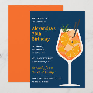 Invitation Cocktail Élégant Bleu marine 76e anniversaire