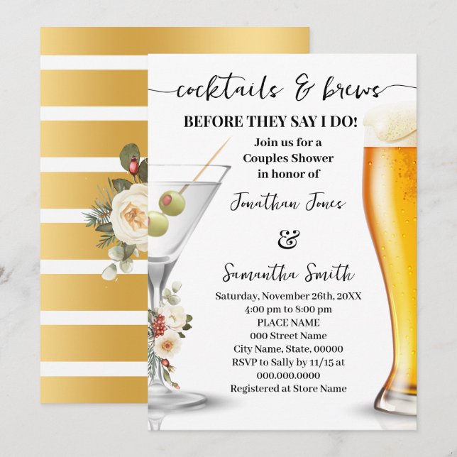 Invitation Cocktail et bières d'hiver avant le shower de coup (Devant / Derrière)