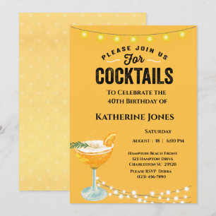 Invitation Cocktail féminin Jaune 40e anniversaire