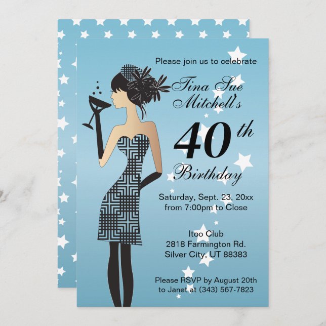 Invitation Cocktail Fille Anniversaire (Devant / Derrière)