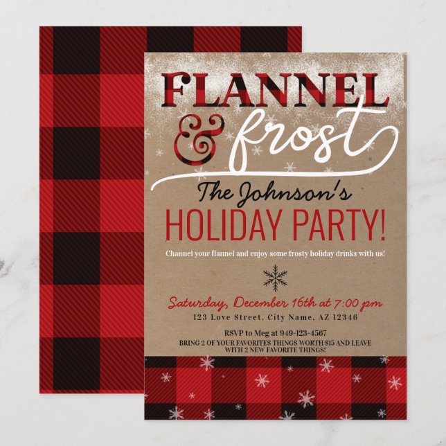 Invitation Cocktail Flannel & Frost Fête de Noël (Devant / Derrière)