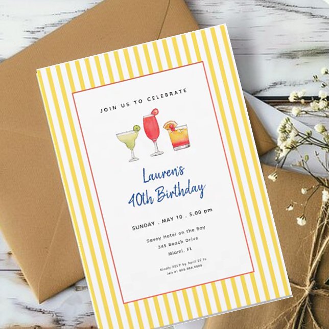 Invitation Cocktail gai boissons Adulte Anniversaire (Créateur téléchargé)