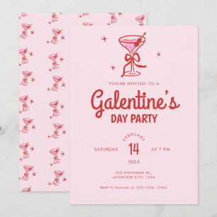 Invitation Cocktail Galentine's Day Party avec un joli nœud r
