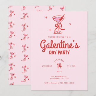 Invitation Cocktail Galentine's Day Party avec un joli nœud r