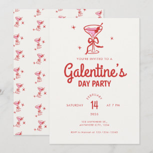 Invitation Cocktail Galentine's Day Soft Cream Red Bow Fête