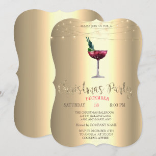 Invitation Cocktail, Gold Christmas Company Party